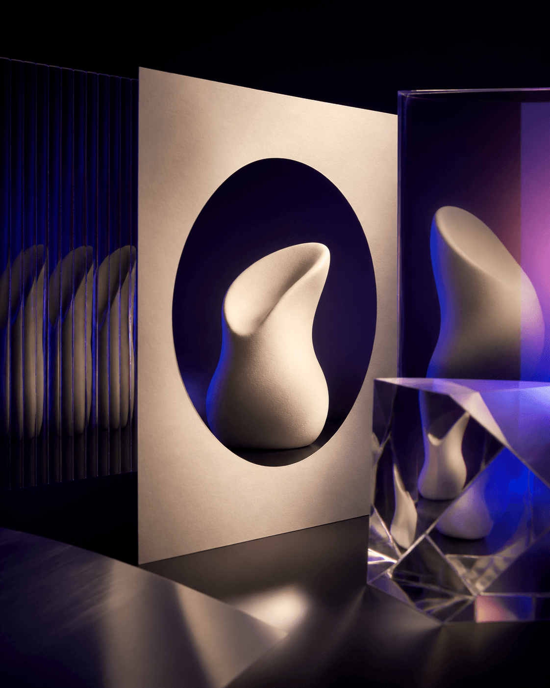 One abstract product form shown through several visual story directions